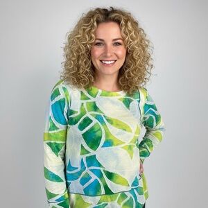 Ali Miles Vibrant Green and Blue Long Sleeve Top Size XL